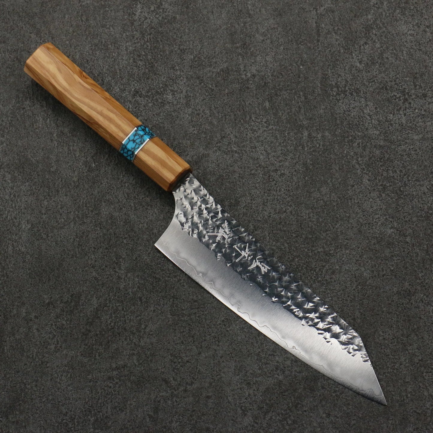 Thương hiệu Yu Kurosaki dòng ánh sáng Senko EI thép SG2 dao rèn thủ công dao Nhật Bản Dao đa năng Bunka 170mm chuôi dao họa tiết cây ô liu (vòng ngọc lam)