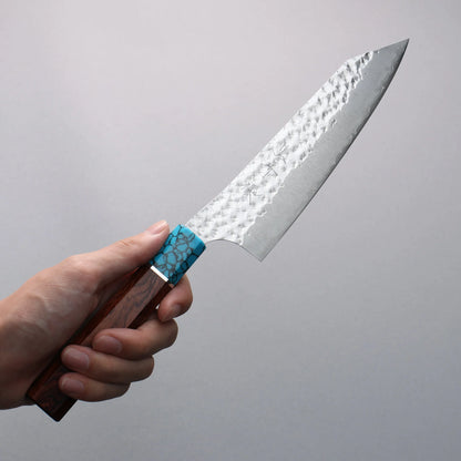 Thương hiệu Yu Kurosaki dòng Ánh Sáng Senko EI SG2 vân búa Rèn thủ công Dao đa năng Bunka 170mm chuôi dao gỗ hồng mộc (bọc: xanh ngọc lam)