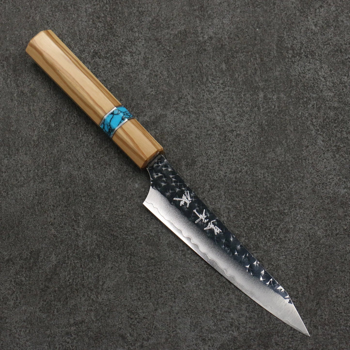 Thương hiệu Yu Kurosaki dòng ánh sáng Senko EI thép SG2 dao rèn thủ công dao Nhật Bản Dao nhỏ đa năng Petty 130mm chuôi dao gỗ ô liu (Vòng ngọc lam)