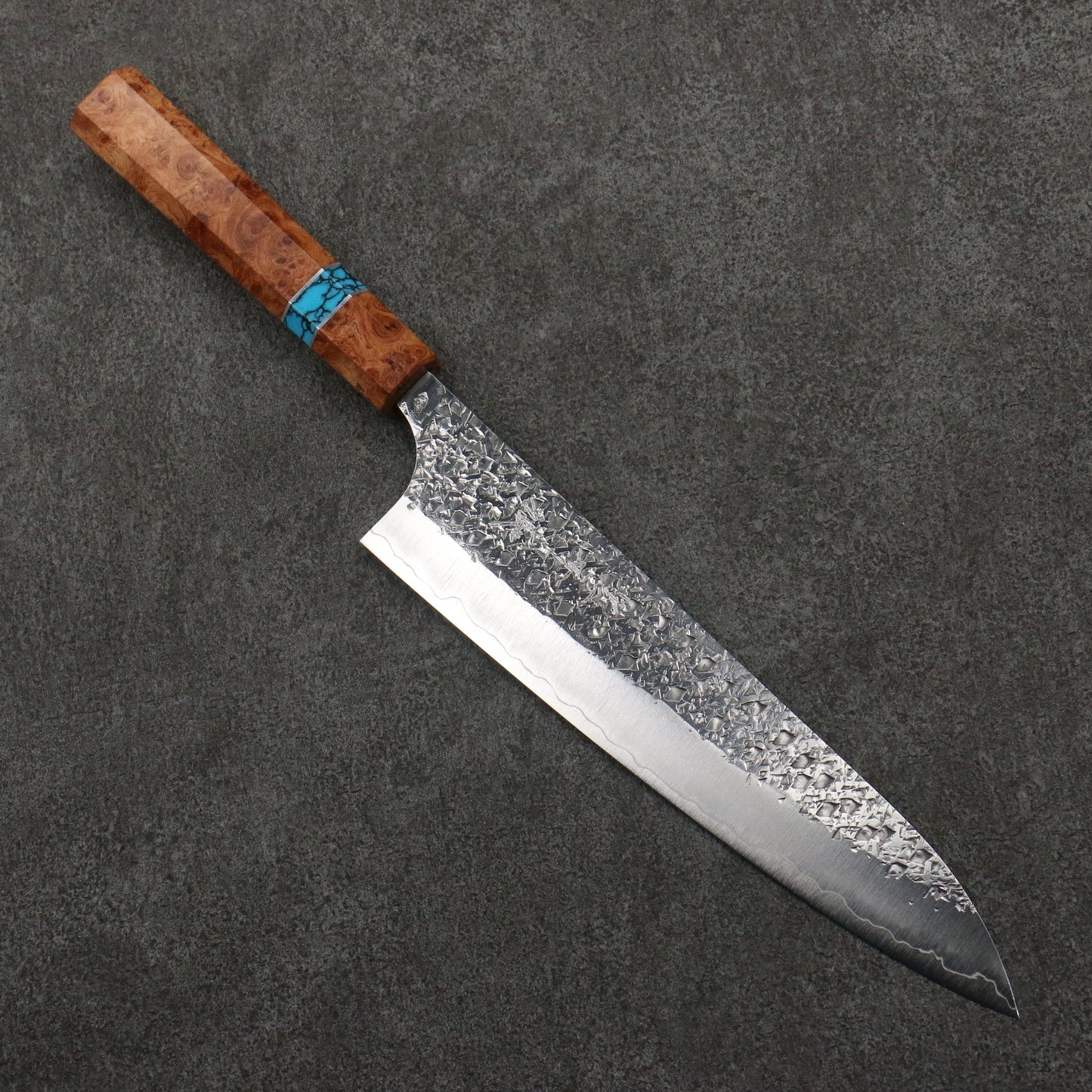 Thương hiệu Yu Kurosaki Shizuku SG2 Hammer Dao Gyuto Knife 210MM gỗ Quince (có vòng màu ngọc lam) có tay cầm