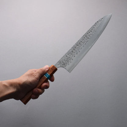 Thương hiệu Yu Kurosaki Giọt sương rơi Shizuku SG2 vân búa dao rèn thủ công dao Nhật Dao đa năng Gyuto 240mm chuôi dao gỗ mộc qua (có vòng màu ngọc lam)