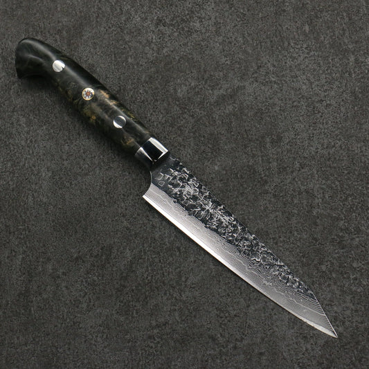 Thương hiệu Yu Kurosaki dòng giọt nước thép SG2 Damascus Dao cắt nhỏ Kiritsuke Petty 130MM dao rèn thủ công dao Nhật Bản chuôi dao bằng gỗ ổn định màu đen