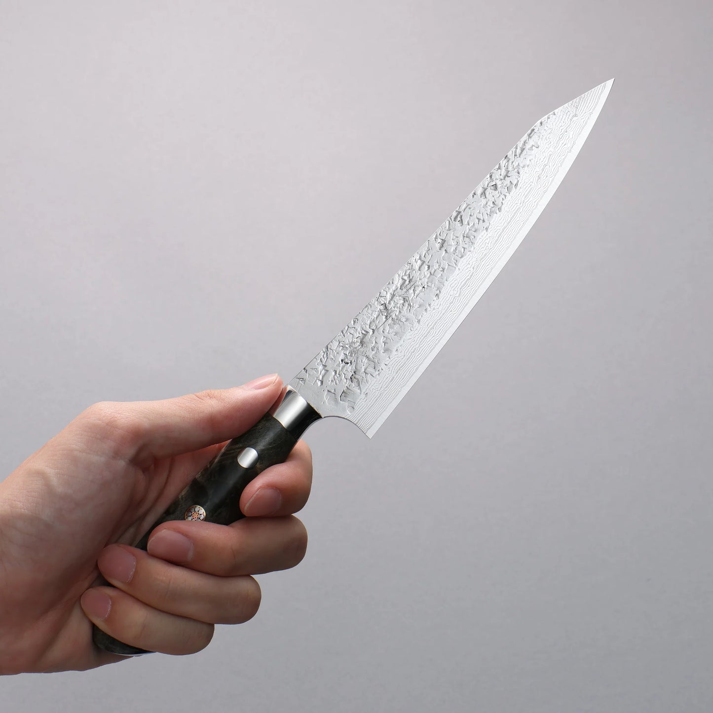 Thương hiệu Yu Kurosaki Giọt sương rơi Shizuku SG2 vân búa Thép Damascus dao rèn thủ công Dao nhỏ Kiritsuke Petty 150mm chuôi dao tay cầm gỗ Stabilized xám