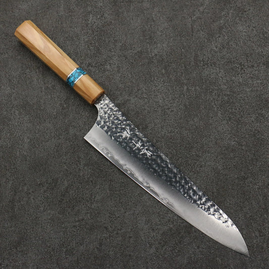 Thương hiệu Yu Kurosaki dòng ánh sáng thép SG2 vân búa dao rèn thủ công dao Nhật Bản Dao đa năng Gyuto 210mm chuôi dao họa tiết cây ô liu (vòng ngọc lam)