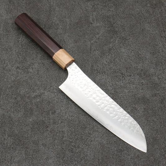 Yu Kurosaki Senkoryu SG2 Hammer Santoku Knife 165MM Rosewood (Muzzle: White Plywood) Handle 黒崎 優 閃光流 SG2 鎚目 三徳包丁 165MM 紫檀 (口輪：白合板)柄 Free ship - Thương hiệu Yu Kurosaki SG2 Rèn thủ công Dao đa năng Santoku 165mm