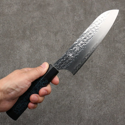 Thương hiệu Yu Kurosaki Senkou Ryu thép SG2 vân búa dao rèn thủ công Dao đa năng Santoku 170mm chuôi dao hoa văn sơn mài chàm tenmoku có kèm bao dao