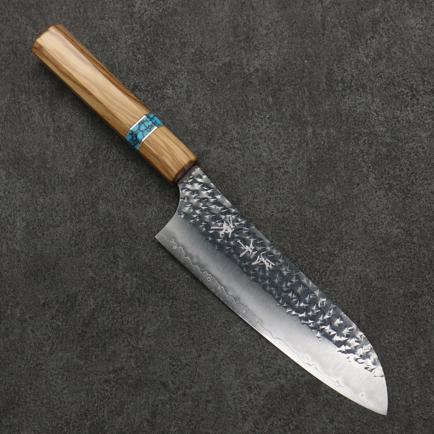 Thương hiệu Yu Kurosaki dòng ánh sáng thép SG2 vân búa dao rèn thủ công dao Nhật Bản Dao đa năng Santoku 170mm chuôi dao hoa văn cây ô liu (Vòng ngọc lam)