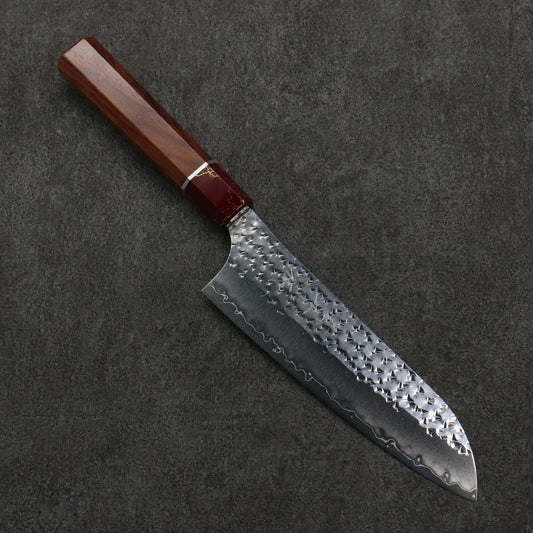 Thương hiệu Yu Kurosaki dòng ánh sáng Senkoryu thép SG2 vân búa dao rèn thủ công Dao đa năng Santoku 170mm chuôi dao gỗ hồng mộc (bọc: ngọc xanh đỏ)