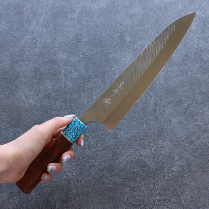 Thương hiệu Yu Kurosaki Thần gió Fujin thép SPG2 dao rèn thủ công Dao đa năng Gyuto dao Nhật 210mm chuôi dao gỗ Đàn Hương ( Đính Vòng Ngọc Lam)