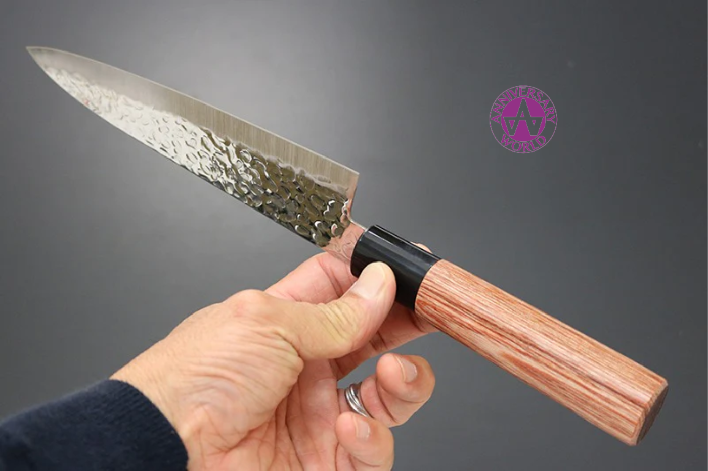Kanetsune DSR-1K6 Hammered Gyuto Knife 180MM Red Plywood Handle 兼常 DSR-1K6 鎚目 牛刀包丁 180MM 赤合板柄