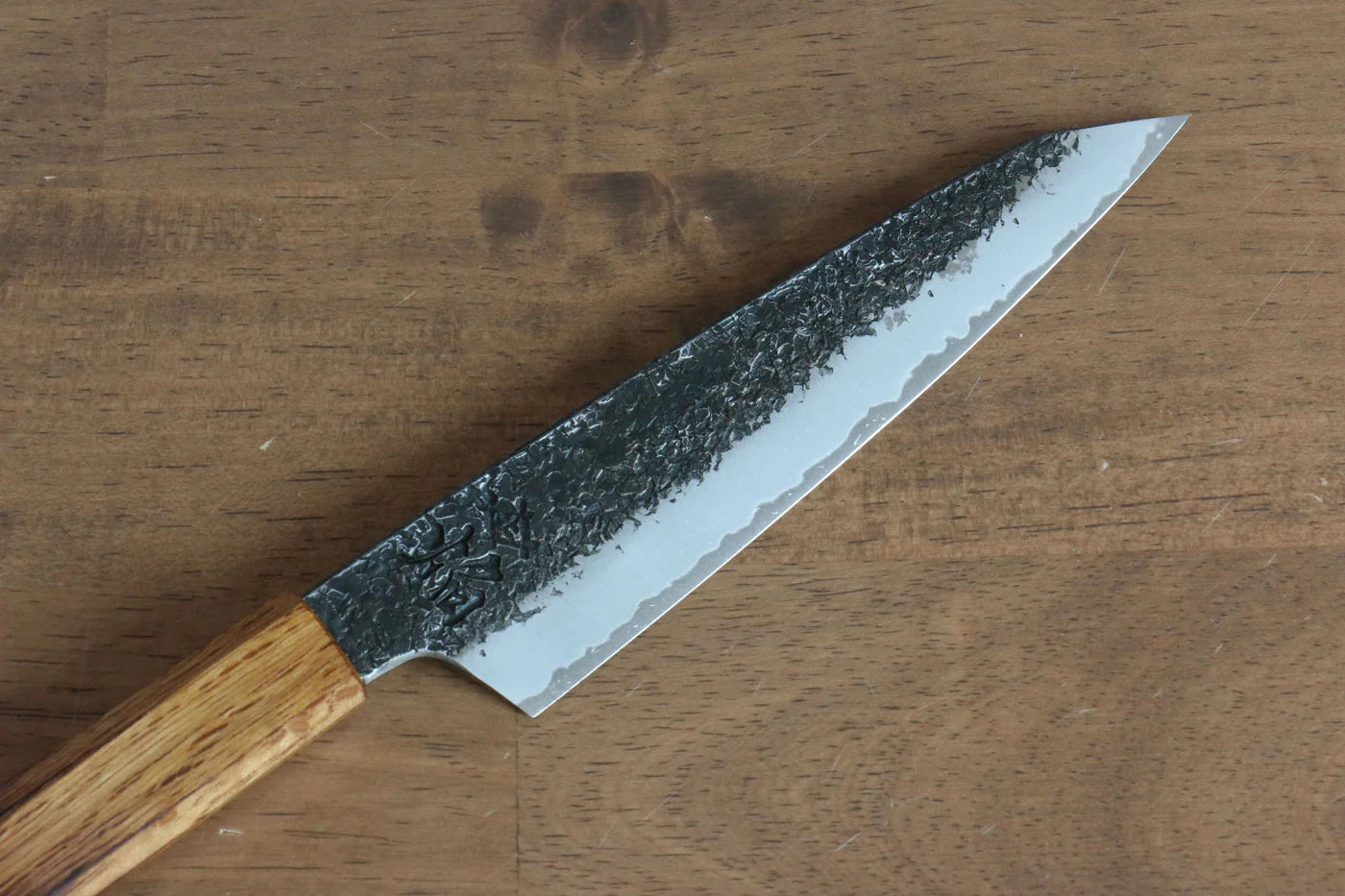 Thương hiệu Sakai Takayuki Ngọn lửa màu hồng sen Thép xanh No.2 Kurouchi Rèn thủ công Dao nhỏ Kiritsuke Petty dao Nhật 150mm chuôi dao gỗ Sồi cháy