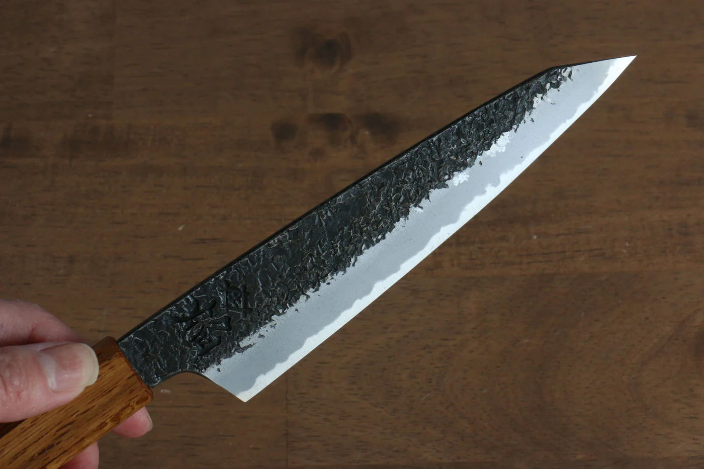 Free ship - Thương hiệu Sakai Takayuki Ngọn lửa màu hồng sen Thép xanh No.2 Kurouchi Rèn thủ công Dao nhỏ Kiritsuke Petty dao Nhật 150mm chuôi dao gỗ Sồi cháy