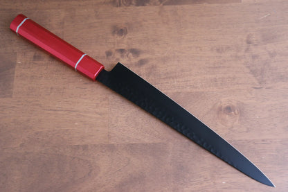 Marke: Sakai Takayuki Black Shadow Kurokage VG10, handgeschmiedet, teflonbeschichtet, spezielles geripptes Messer, japanisches Sujihiki-Messer, 240 mm lackierter Eichengriff (Kouseki)