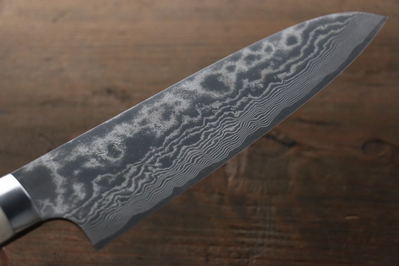 Takeshi Saji VG10 Damascus Black Finish Japanese Chef's Santoku Knife with Bone Handle 180mm - Japanny - Best Japanese Knife