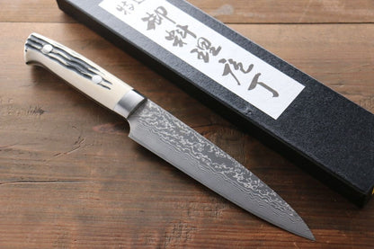 Takeshi Saji VG10 Damascus Black Finish Japanese Chef's Petty Knife 150mm with Bone Handle - Japanny - Best Japanese Knife