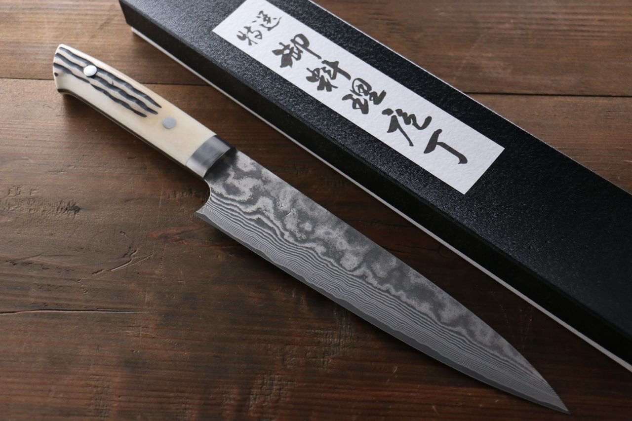 Takeshi Saji VG10 Damascus Black Finish Japanese  Gyuto Knife 210mm with Bone Handle - Japanny - Best Japanese Knife