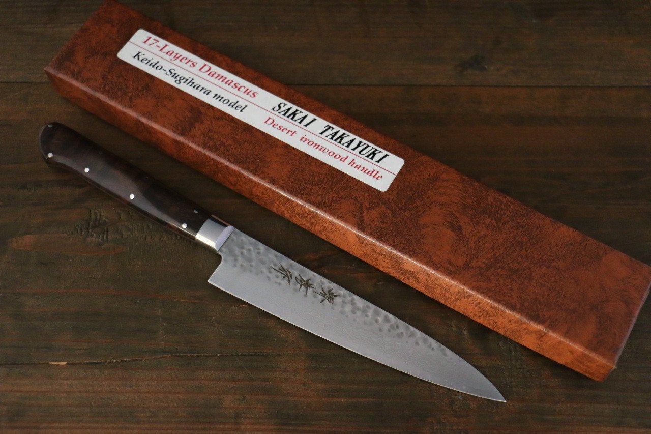 Sakai Takayuki 17 Layer Damascus VG10 Steel Petty with Desert Iron Wood Handle -Petty 135mm - Japanny - Best Japanese Knife