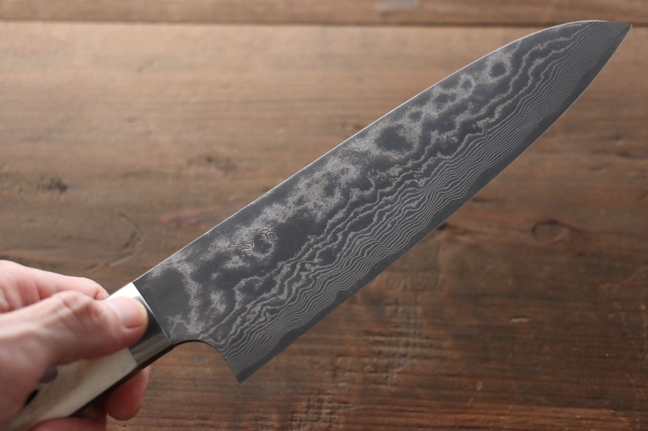 Takeshi Saji VG10 Damascus Black Finish Japanese Chef's Santoku Knife with Bone Handle 180mm - Japanny - Best Japanese Knife