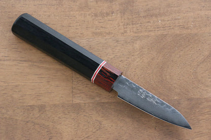 Spezialisiertes Schälmesser, japanisches Kleinmesser der Marke Seisuke, Damaststahl VG10, 80 mm, Griff aus schwarzem Pakkaholz