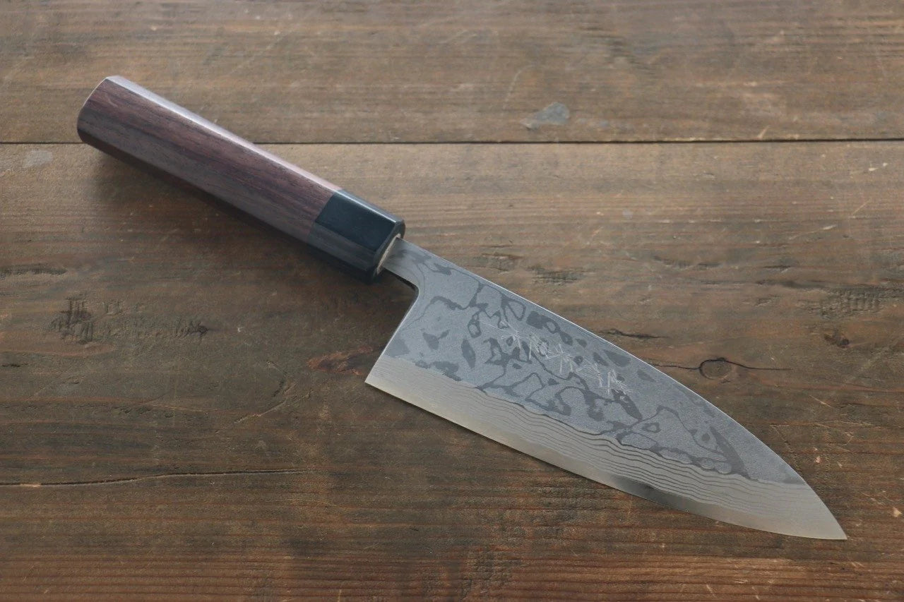 Marke Hideo Kitaoka Blauer Stahl Nr. 2 Damaststahl Spezialisiertes Fischmesser Deba Japanisches Messer 180 mm Griff aus Sandelholz