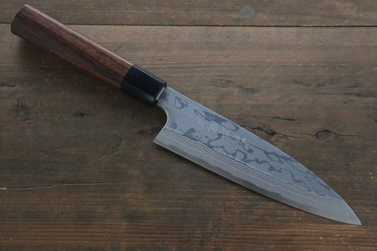 Thương hiệu Hideo Kitaoka Thép xanh No.2 Thép Damascus Dao đa năng chuyên dùng cho gia đình Funayuki dao Nhật 170mm chuôi dao gỗ Đàn Hương