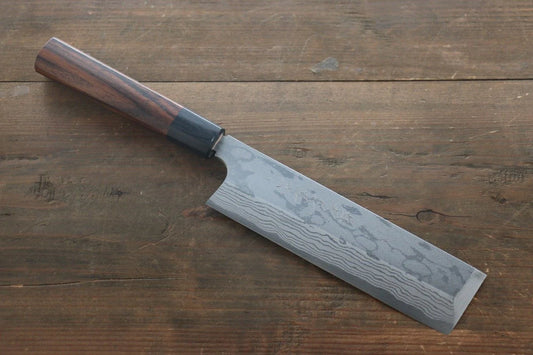 Thương hiệu Hideo Kitaoka Thép xanh No.2 Thép Damascus Dao chuyên dụng rau củ quả Usuba (hình dao vuông góc) dao Nhật 180mm chuôi dao gỗ Đàn Hương