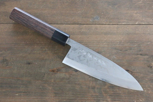 Thương hiệu Hideo Kitaoka Thép trắng No.2 Thép Damascus Dao làm cá chuyên dụng Deba dao Nhật 165mm chuôi dao gỗ Đàn Hương