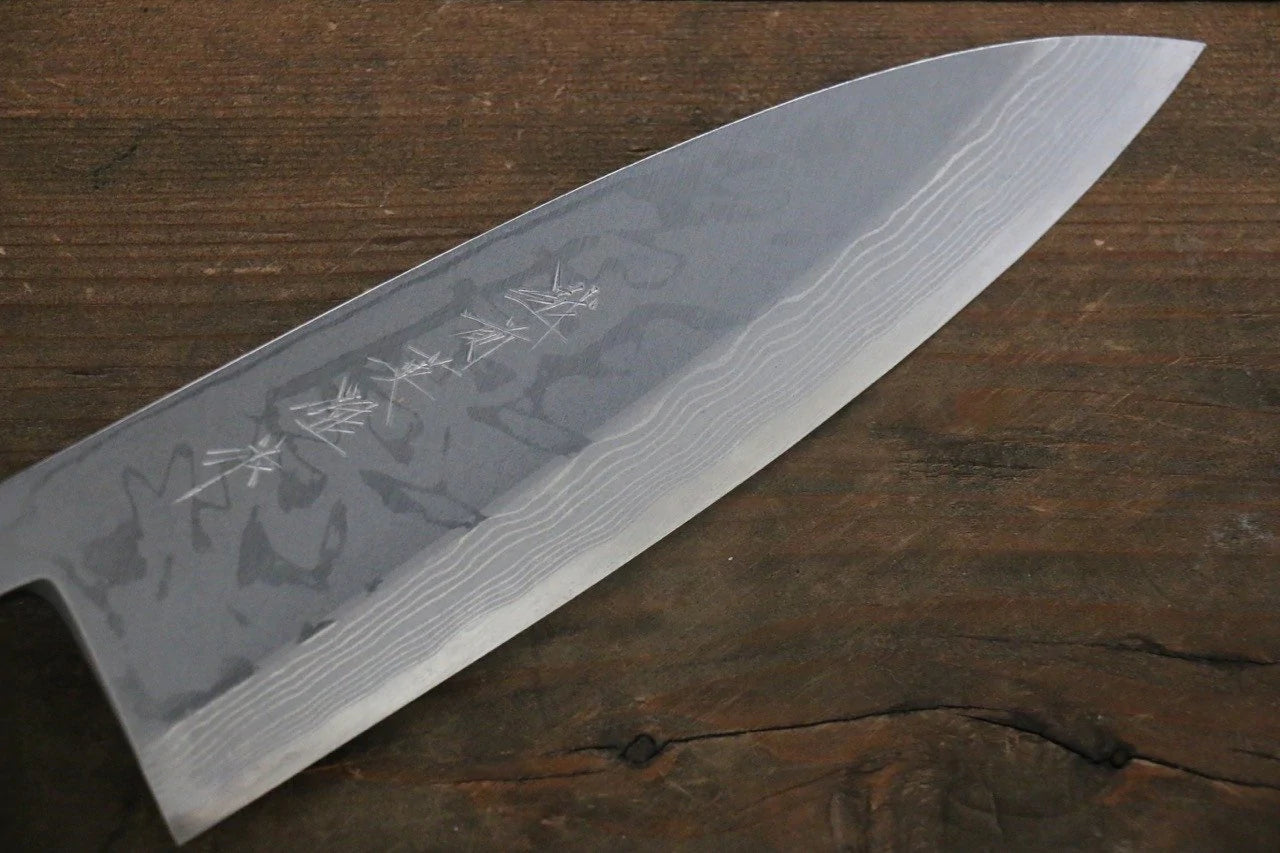 Hideo Kitaoka White steel Damascus Deba knife 165MM Rosewood pattern 北岡 英雄 白ニ鋼 ダマスカス 出刃包丁 165MM 紫檀柄 Free ship - Thương hiệu Hideo Kitaoka Thép trắng No.2 Thép Damascus Dao làm cá chuyên dụng Deba dao Nhật 165mm chuôi dao gỗ Đàn Hương