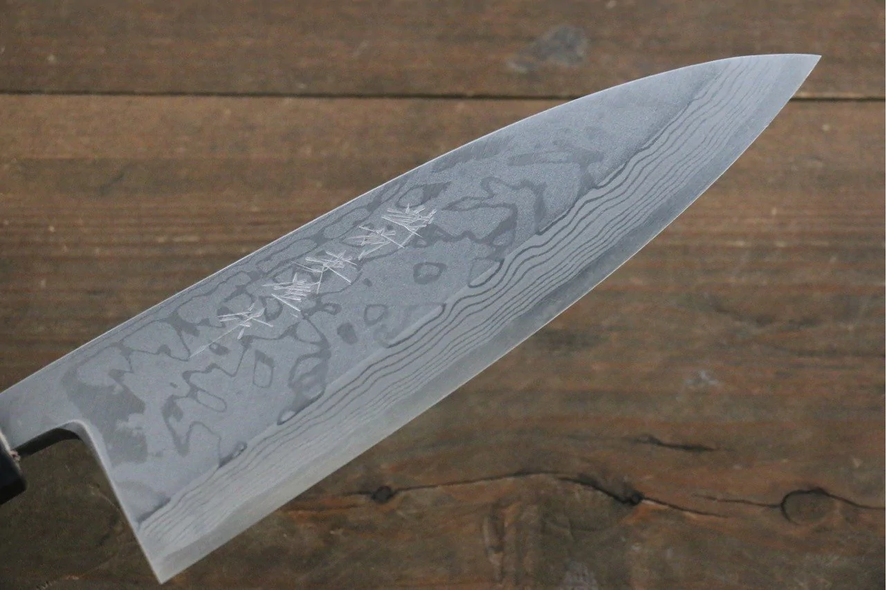 Thương hiệu Hideo Kitaoka Thép trắng No.2 Thép Damascus Dao làm cá chuyên dụng Deba dao Nhật 180mm chuôi dao gỗ Đàn Hương