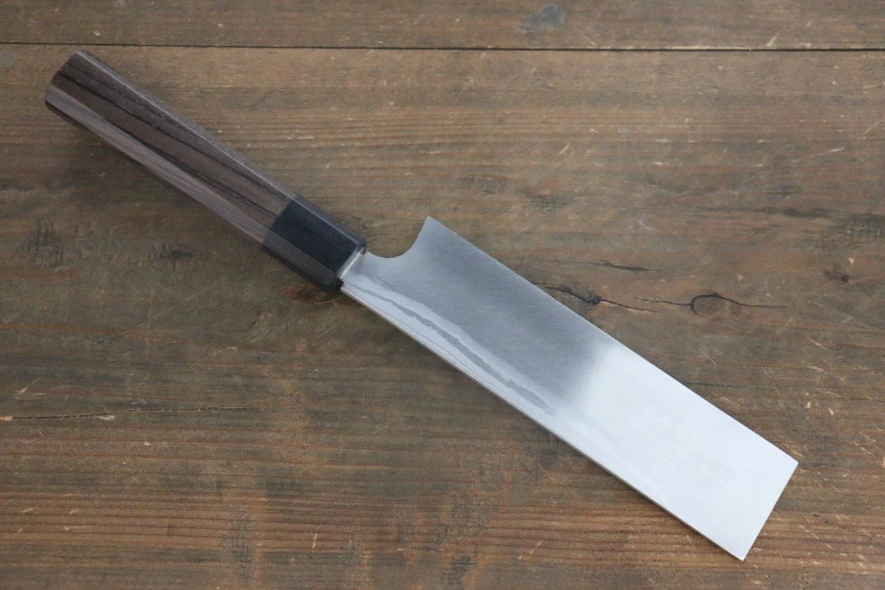 Hideo Kitaoka-Marke Nr. 2, weißer Stahl, Damaststahl, Usuba-Obst- und Gemüse-Spezialmesser (quadratisches Messer), japanisches Messer, 165 mm Griff aus Sandelholz 