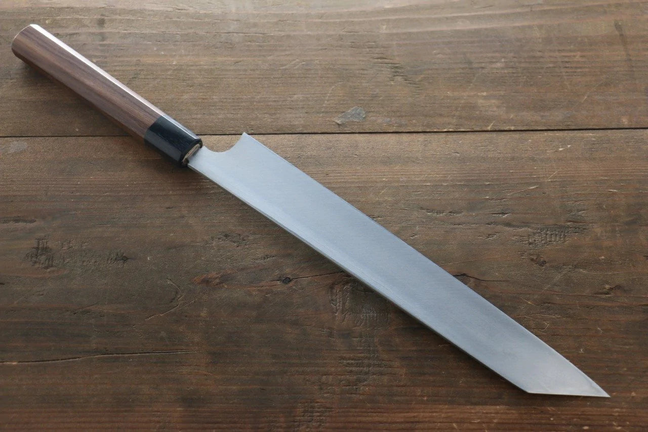Hideo Kitaoka Marke Nr. 2 weißer Stahl Damaststahl Spezialisiertes Sashimi-Fischmesser Yanagiba Japanisches Messer 270 mm Sandelholzgriff