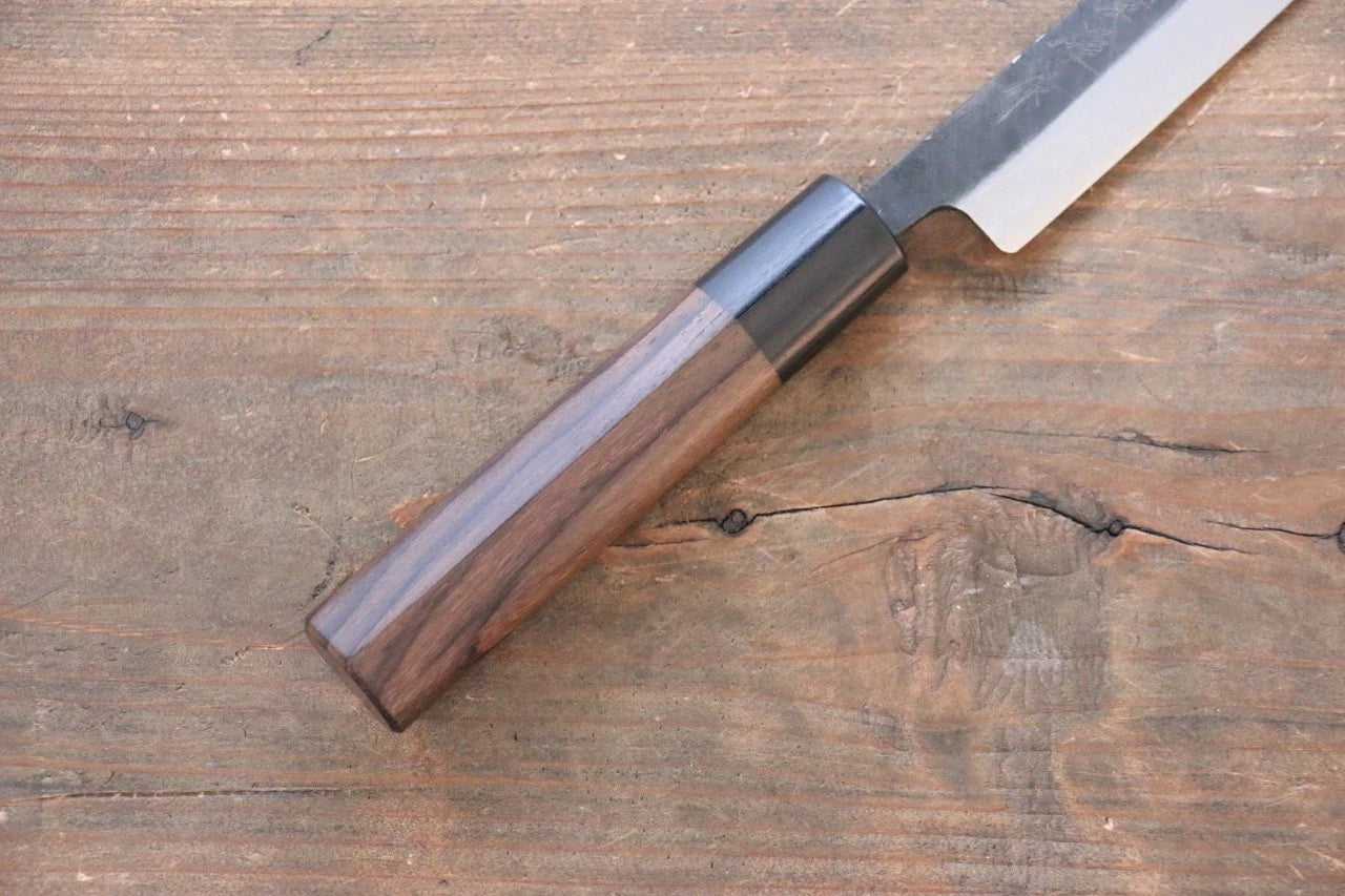Thương hiệu Hideo Kitaoka Thép trắng No.2 Thép Damascus Dao Matsuba dao Nhật 125mm chuôi dao gỗ Đàn Hương