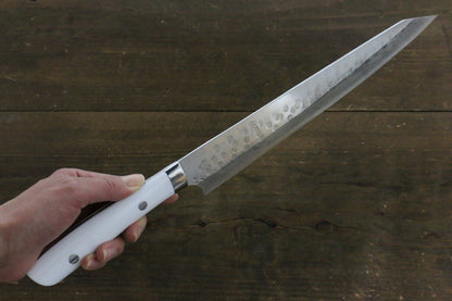 Takeshi Saji SRS13 Hammered Damascus Sujihiki Japanese Chef Knife 270mm with White Stone Handle - Japanny - Best Japanese Knife