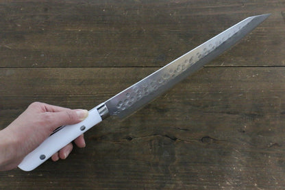 Takeshi Saji SRS13 Hammered Damascus Sujihiki Japanese Chef Knife 270mm with White Stone Handle - Japanny - Best Japanese Knife