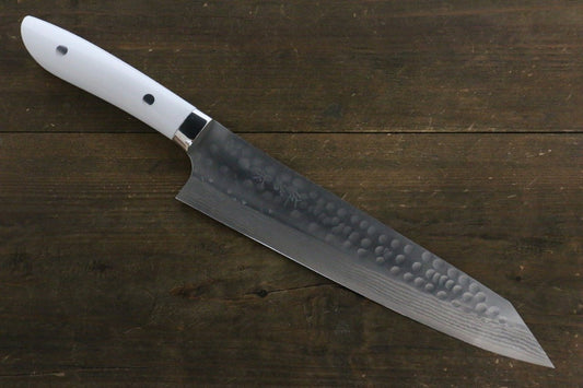 Takeshi Saji SRS13 Hammered Damascus Kengata Gyuto Japanese Knife 240mm White Stone Handle - Japanny - Best Japanese Knife