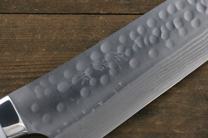 Takeshi Saji SRS13 Hammered Damascus Kengata Gyuto Japanese Knife 240mm White Stone Handle - Japanny - Best Japanese Knife