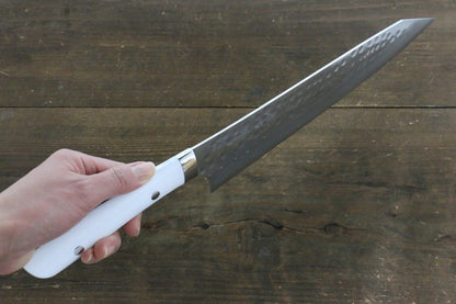 Takeshi Saji SRS13 Hammered Damascus Kengata Gyuto Japanese Knife 240mm White Stone Handle - Japanny - Best Japanese Knife