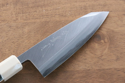 Jikko-Marke Blauer Stahl Spezialisiertes Fischmesser Deba Japanisches Messer 120 mm Ebenholzgriff mit Ringen auf beiden Seiten 
