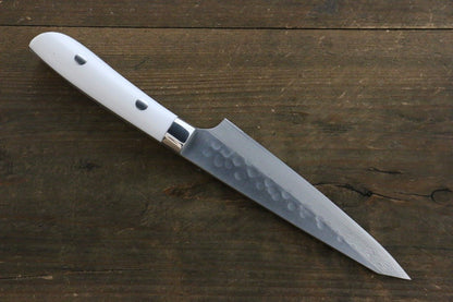 Takeshi Saji SRS13 Hammered Damascus Petty Japanese Chef Knife 130mm with White Stone handle - Japanny - Best Japanese Knife