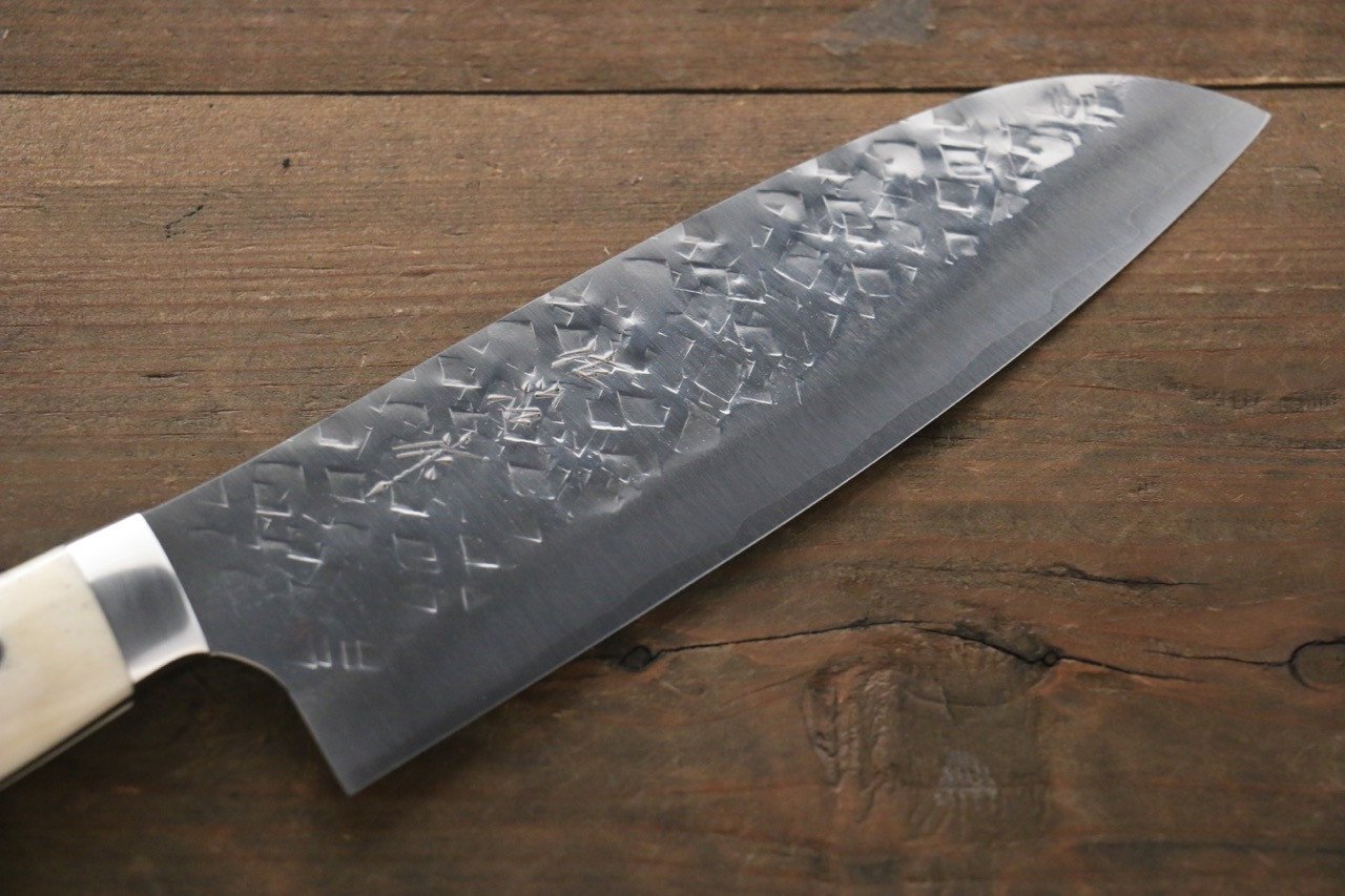 Takeshi Saji SRS13 Hammered Santoku Japanese Chef Knife 180mm with Bone Handle - Japanny - Best Japanese Knife