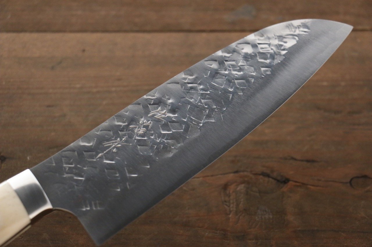 Takeshi Saji SRS13 Hammered Santoku Japanese Chef Knife 180mm with Bone Handle - Japanny - Best Japanese Knife