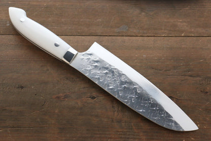 Takeshi Saji SRS13 Hammered Santoku Japanese Chef Knife 180mm with White Stone Handle - Japanny - Best Japanese Knife