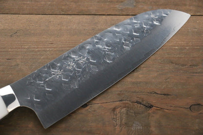 Takeshi Saji SRS13 Hammered Santoku Japanese Chef Knife 180mm with White Stone Handle - Japanny - Best Japanese Knife