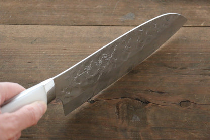 Takeshi Saji SRS13 Hammered Santoku Japanese Chef Knife 180mm with White Stone Handle - Japanny - Best Japanese Knife