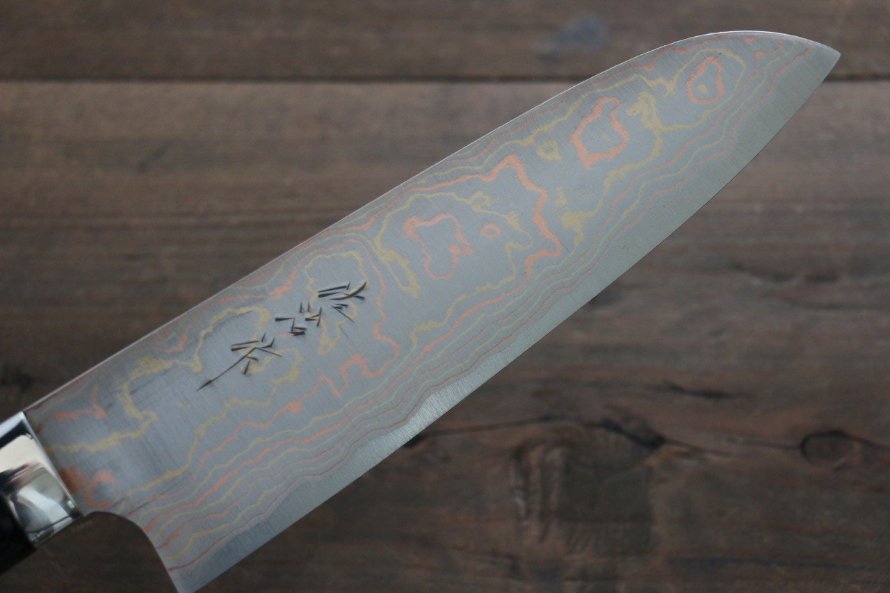 Takeshi Saji Colored Damascus Santoku Japanese Chef Knife 180mm with Maki-e Art Fish - Japanny - Best Japanese Knife