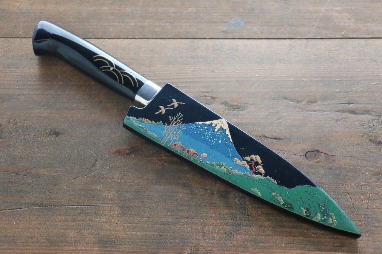 Takeshi Saji Colored Damascus Petty Japanese Chef Knife 150mm with Maki-e Art Ao FUJIYAMA - Japanny - Best Japanese Knife