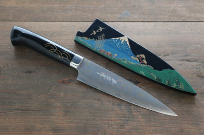 Takeshi Saji Colored Damascus Petty Japanese Chef Knife 150mm with Maki-e Art Ao FUJIYAMA - Japanny - Best Japanese Knife