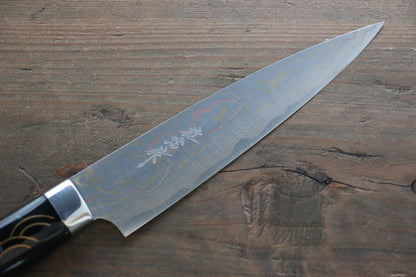 Takeshi Saji Colored Damascus Petty Japanese Chef Knife 150mm with Maki-e Art Ao FUJIYAMA - Japanny - Best Japanese Knife