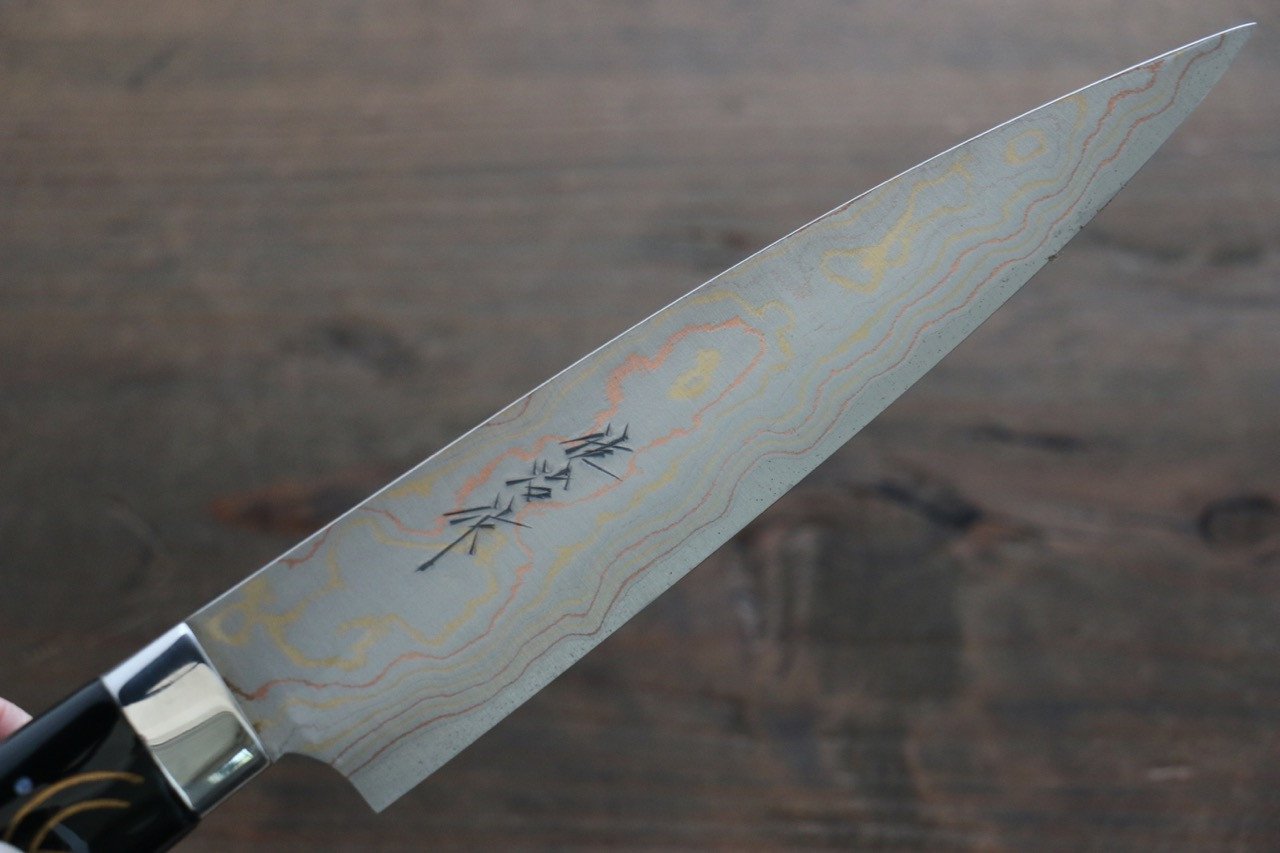 Takeshi Saji Colored Damascus Petty Japanese Chef Knife 150mm with Maki-e Art Ao FUJIYAMA - Japanny - Best Japanese Knife