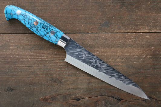 Yu Kurosaki Fujin SPG2 Hammered Damascus Petty-Utility Japanese Knife 130mm Turquoise - Japanny - Best Japanese Knife